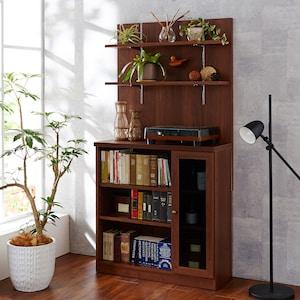 [日本製]ガラス扉収納&パネル付きオープンラックの商品写真