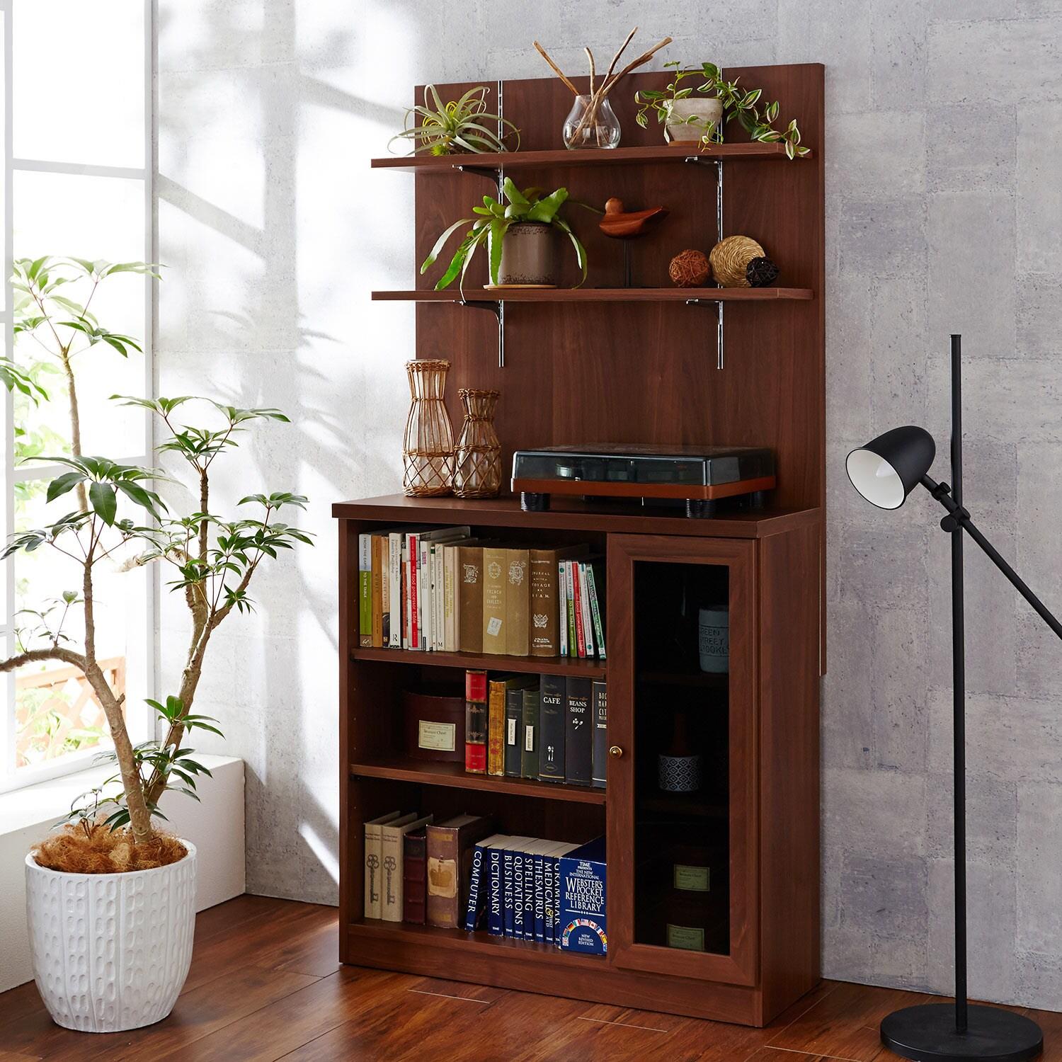 [日本製]ガラス扉収納&パネル付きオープンラックの商品写真