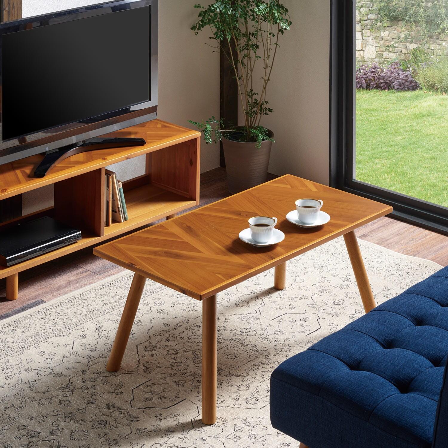 天然木のモザイク柄リビングローテーブルの商品写真