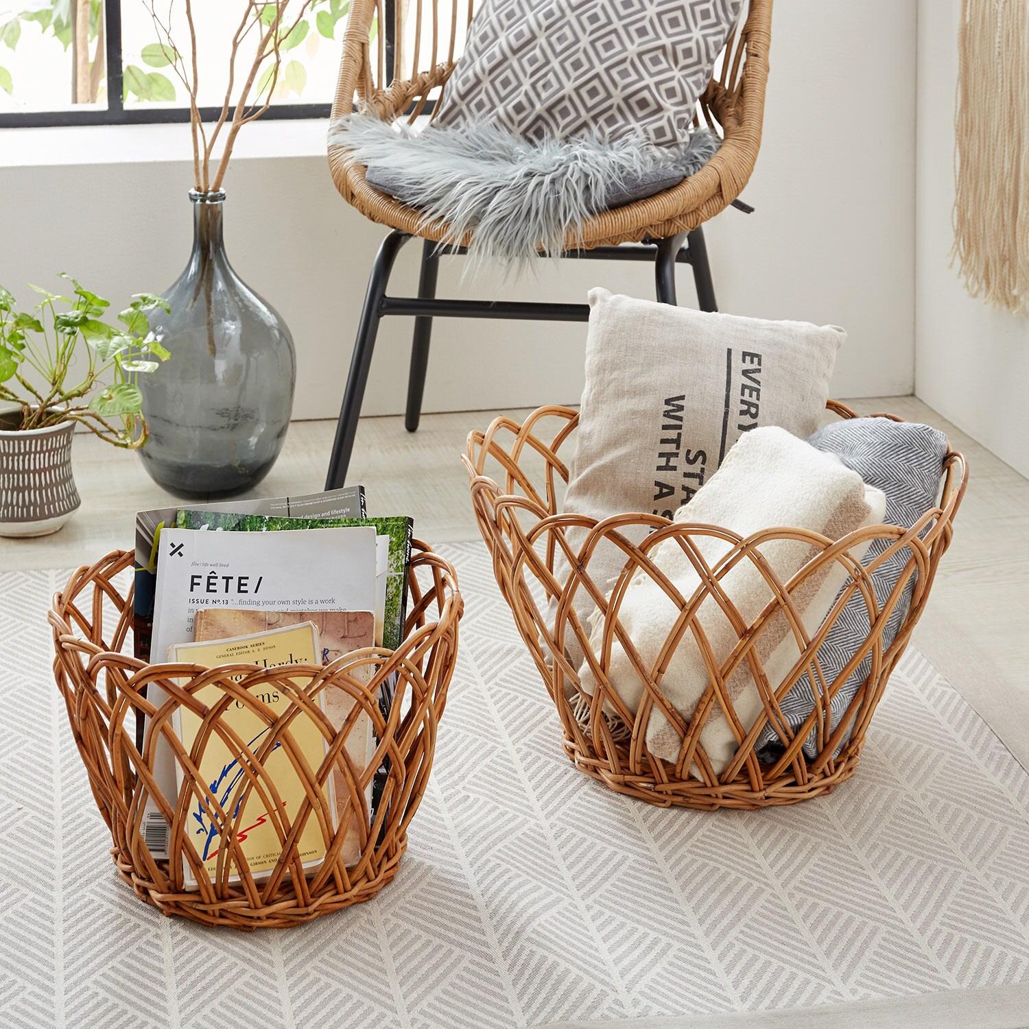 ラタンの丸バスケットの商品写真