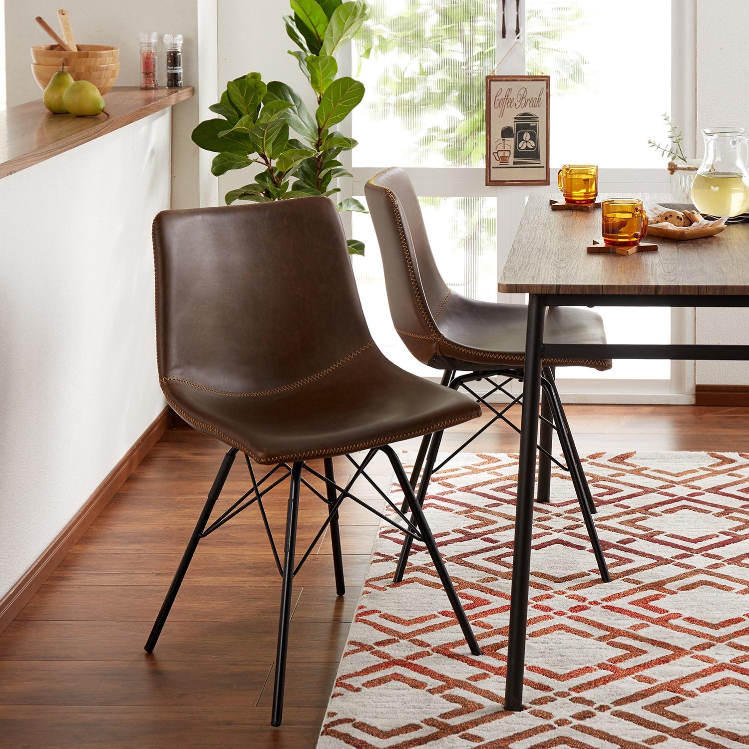 デザイン脚の合皮ダイニングチェア2脚セットの商品写真