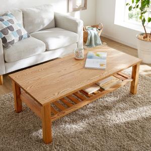 タモ材を贅沢に使用した棚付きリビングローテーブル <幅115cm>の商品写真