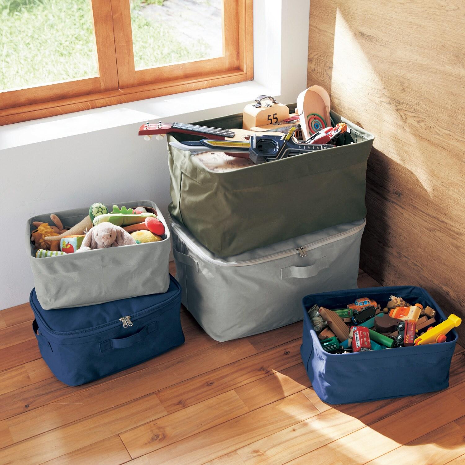 コンパクトにたためる帆布の収納ボックス <蓋付き/蓋なし>の商品写真