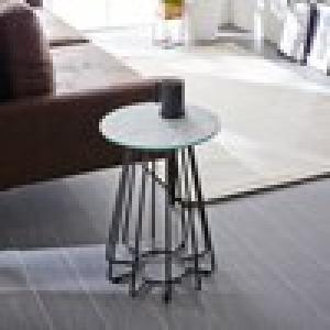 大理石柄天板のモダンガラスサイドテーブルの商品写真