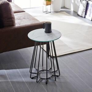 大理石柄天板のモダンガラスサイドテーブルの商品写真