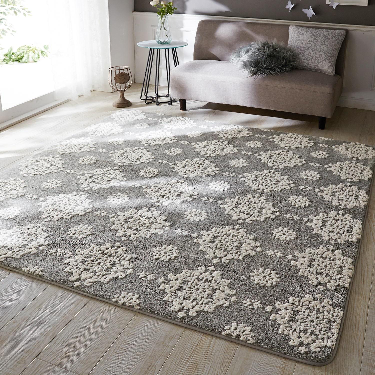 結晶柄のジャカードボアウレタン入りふわふわラグの商品写真