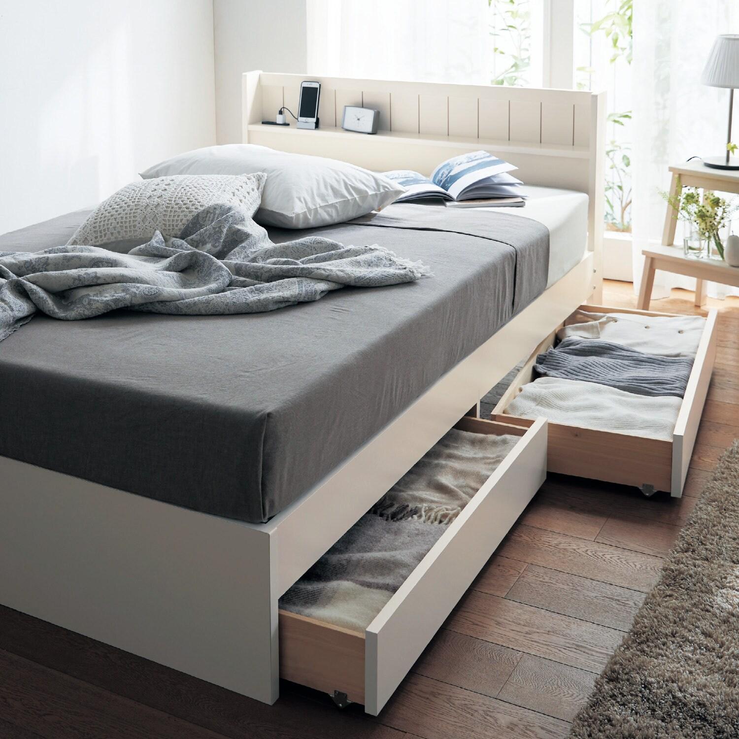 豊富なサイズから選べるコンセント&引出し収納付きベッドの商品写真