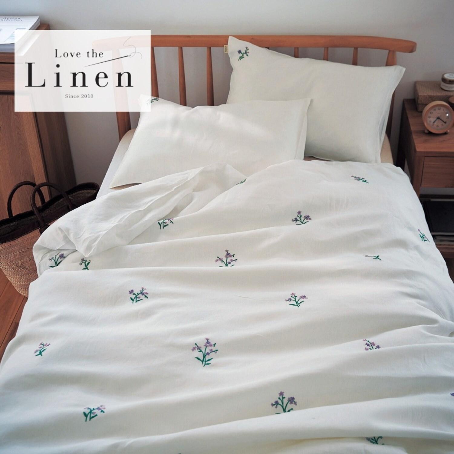 フレンチリネンのフラワー刺繍掛け布団カバーの商品写真