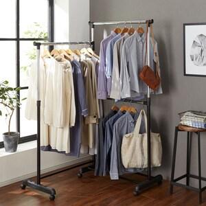 L字でも使えるキャスター付きハンガーラック <幅164cm>の商品写真