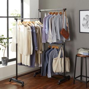 L字でも使えるキャスター付きハンガーラック <幅164cm>の商品写真