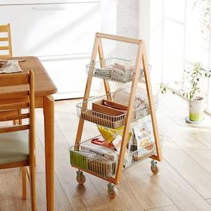 北欧デザインのバスケットリビングワゴンの商品写真