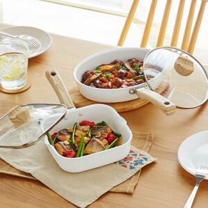 ガラス蓋付きフライパン <角型/オーバル>【IH対応 セラミック加工】の商品写真