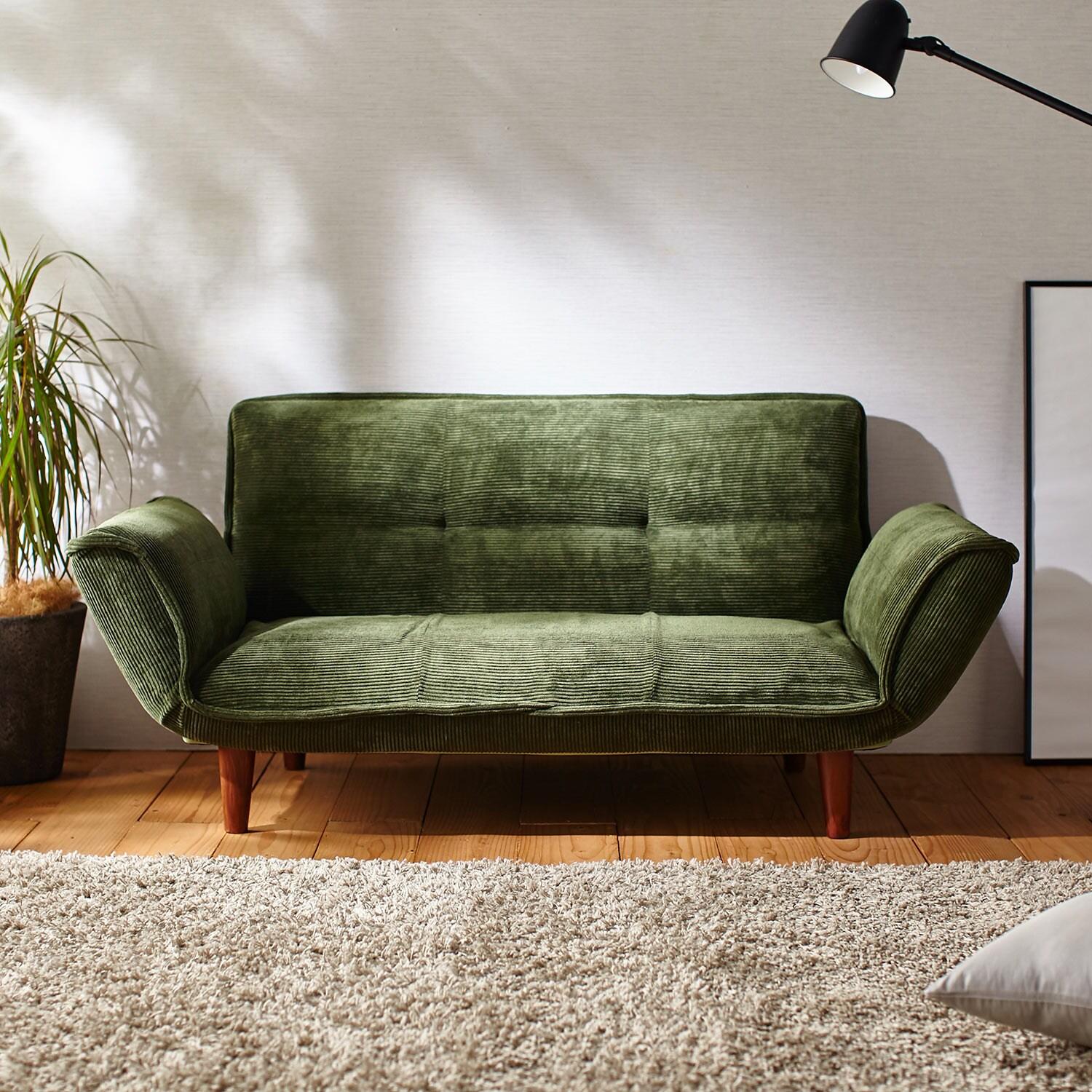 コーデュロイ調ポケットコイル入りリクライニングソファーの商品写真