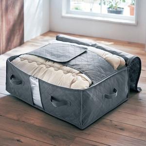 【4月27日までまとめ買いでお得】 竹炭布団収納ケース <高さ12/25cm>【ベルトで抑えてコンパクト収納】の商品写真