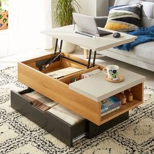 [日本製]作業がしやすい!収納力のある天板昇降式リビングテーブルの商品写真