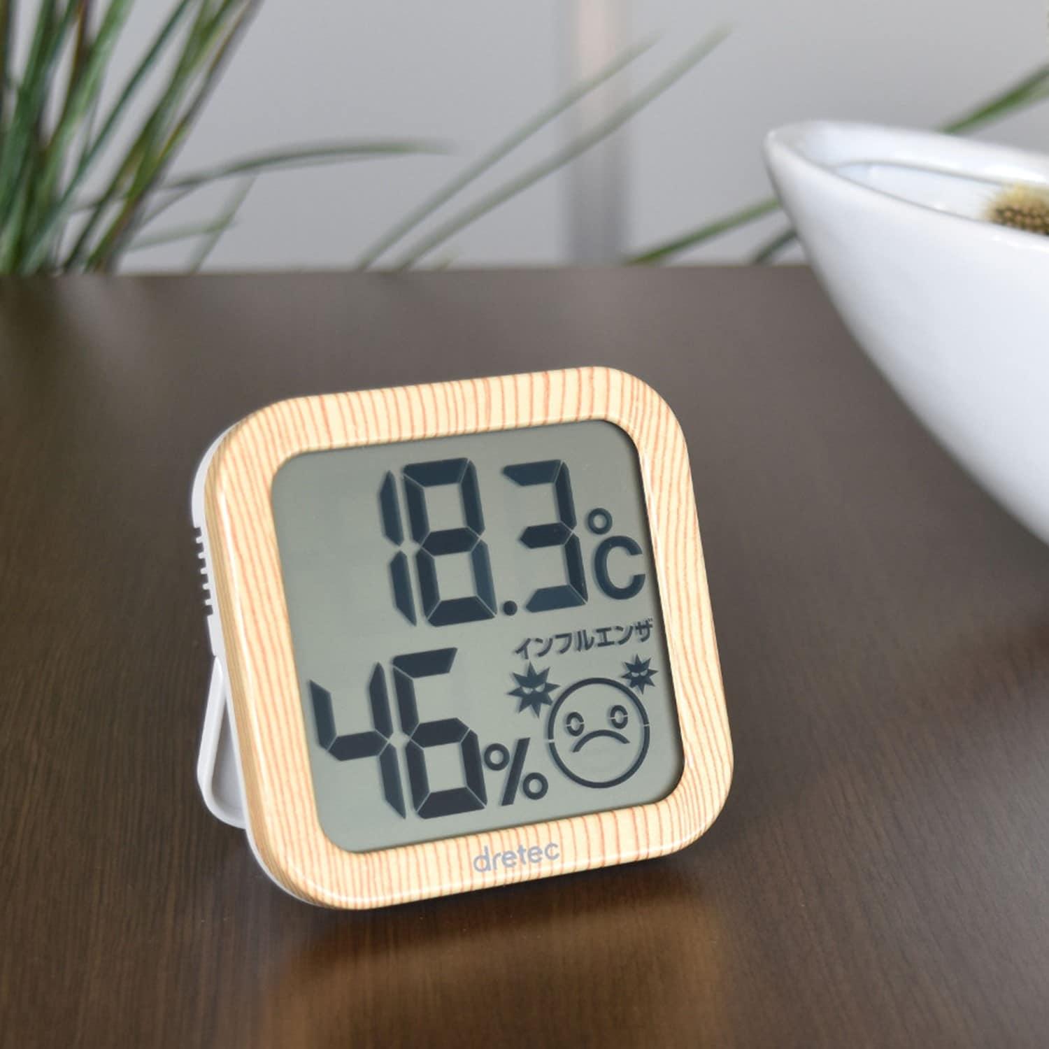 掛け置き可能な木目調コンパクトデジタル温度計&湿度計<約8.1×8.1cm>の商品写真