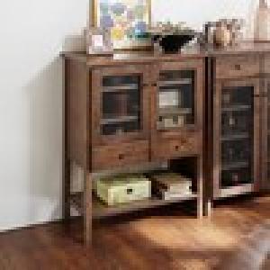 カバ材を使用した懐かしい風合いのラック付きキャビネットの商品写真