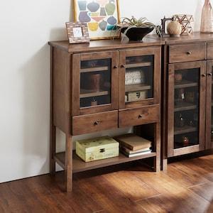 カバ材を使用した懐かしい風合いのラック付きキャビネットの商品写真