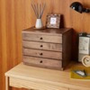 カバ材を使用した懐かしい風合いのデスク上小物チェストの商品写真