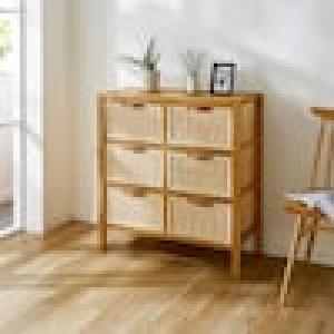 天然木とラタンのデザインチェストの商品写真