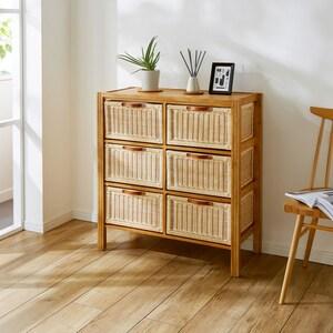 天然木とラタンのデザインチェストの商品写真