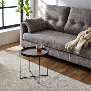 天板がトレイになるスチール脚の折りたたみ円形リビングローテーブルの商品写真