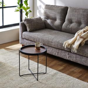 天板がトレイになるスチール脚の折りたたみ円形リビングローテーブルの商品写真