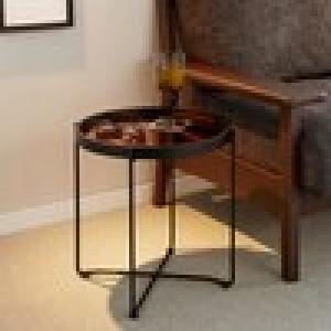 天板が壁掛けミラーにもなるスチール脚の折りたたみ円形リビングローテーブルの商品写真