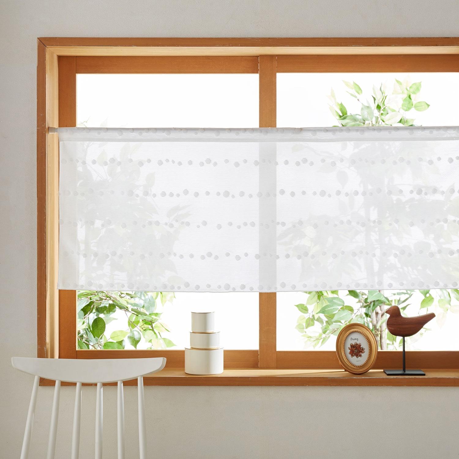 ぽんぽんデザインのミラーレースカフェカーテン[日本製]の商品写真