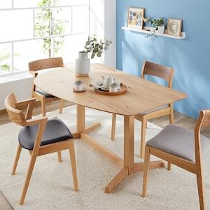 木目が美しいオーク材の変形ダイニングテーブル <4人用>の商品写真