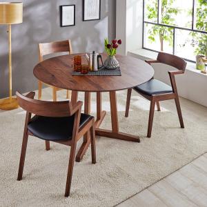 木目が美しいウォルナット材の円形ダイニングテーブル <4人用>の商品写真