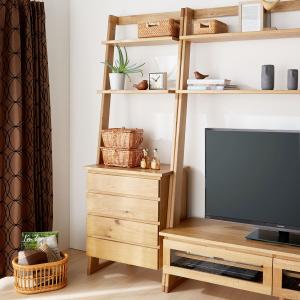 オーク材を使用した木感の強いラック付き壁面チェストの商品写真