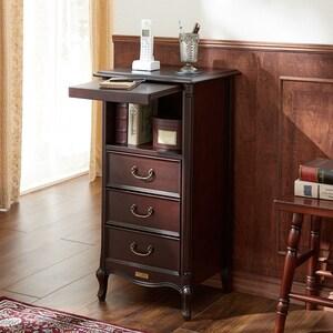 ブリティッシュクラシック調の猫脚スライド棚付きミニチェストの商品写真