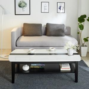 ツートンカラーの棚付きモダンリビングローテーブルの商品写真