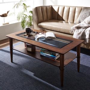 ウォルナット材を使用したガラス天板のリビングローテーブルの商品写真