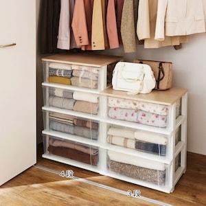 木目調天板のクローゼット衣類収納ワゴンの商品写真