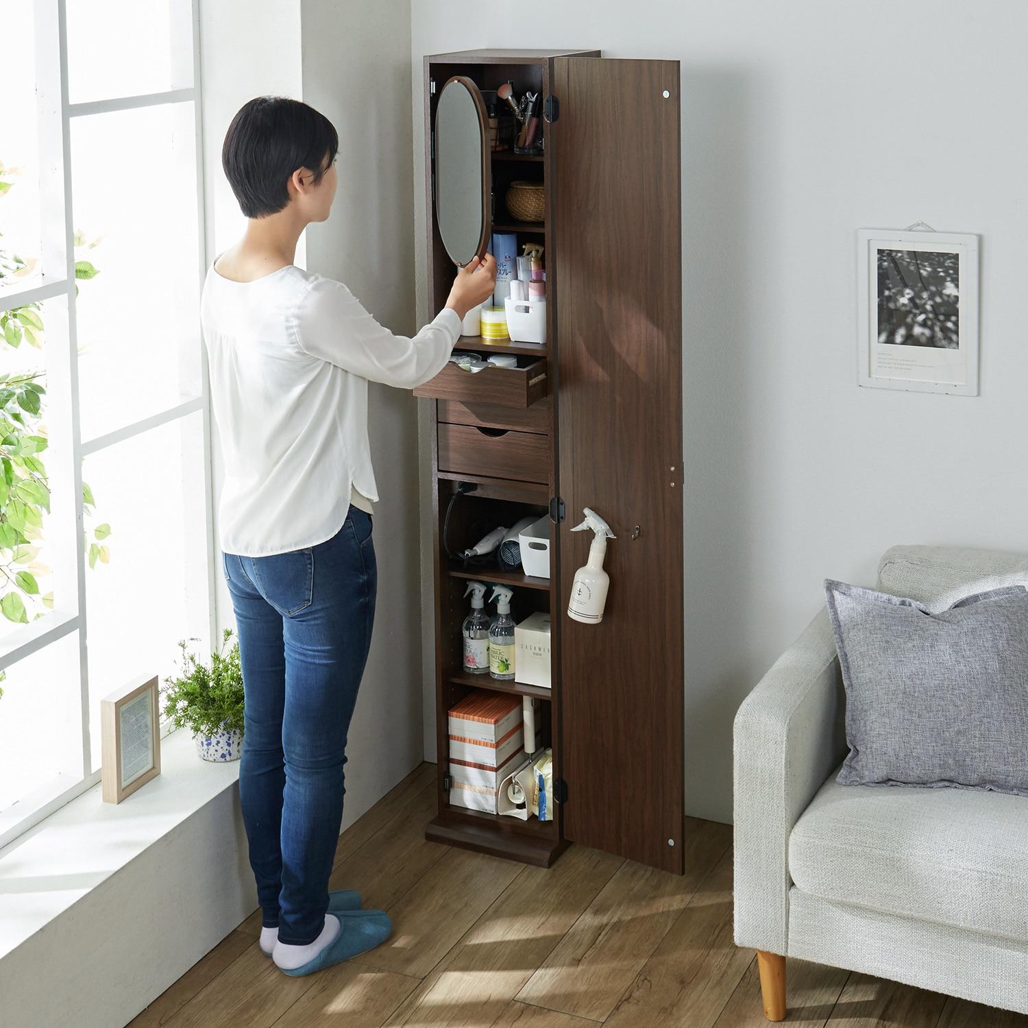 ミラー・コンセント付きスリムキャビネットの商品写真