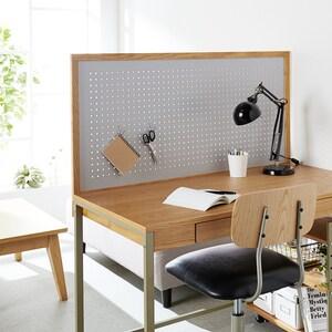 オーク材とシルバーアイアンのパソコンデスク用パーテーショの商品写真