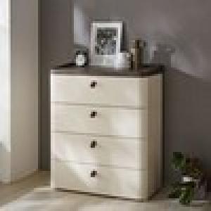 [日本製]本革取っ手が可愛いリビングでも使いやすいアイボリーカラーのモダンチェストの商品写真