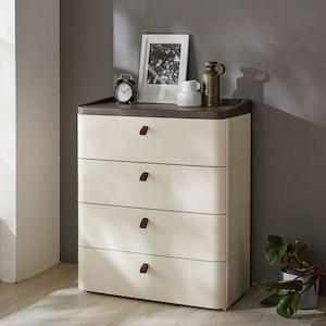 [日本製]本革取っ手が可愛いリビングでも使いやすいアイボリーカラーのモダンチェストの商品写真