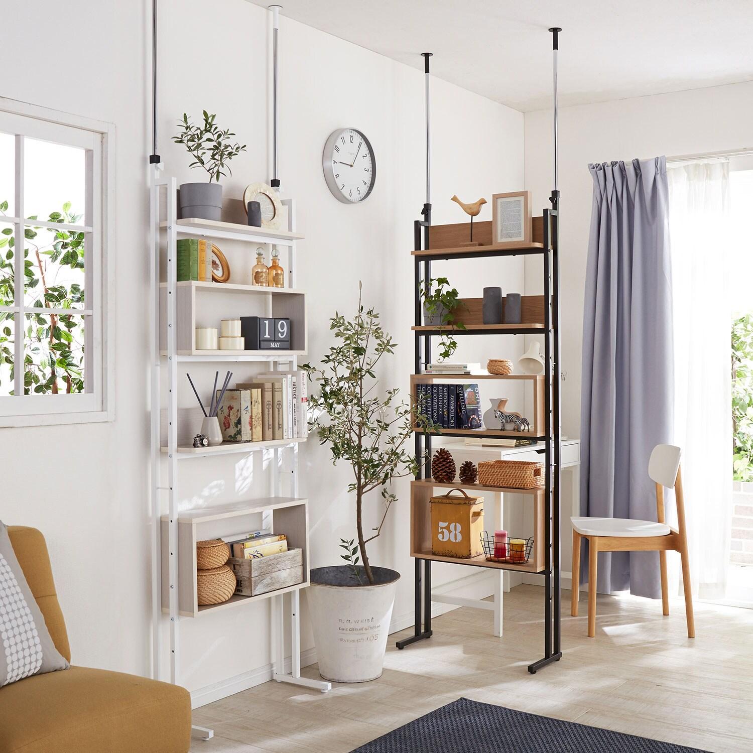 棚とボックスを自由に配置できる突っ張り式シェルフ<幅60cm>の商品写真