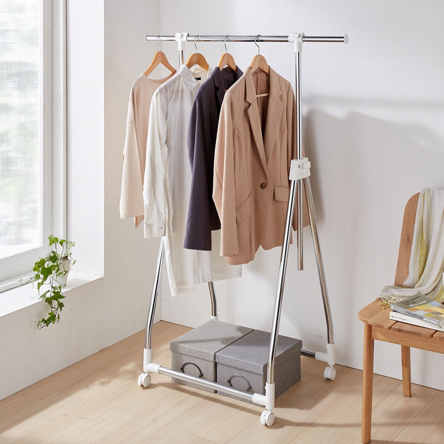 キャスター付き折り畳み式コンパクトハンガーラック 【幅と高さが伸縮できる】の商品写真