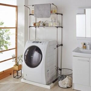 防水パンにも置けるハンガー掛け付きステンレス洗濯機ラックの商品写真