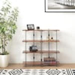 組立式ブラックスチールと天然木のシェルフの商品写真