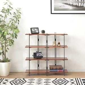 組立式ブラックスチールと天然木のシェルフの商品写真