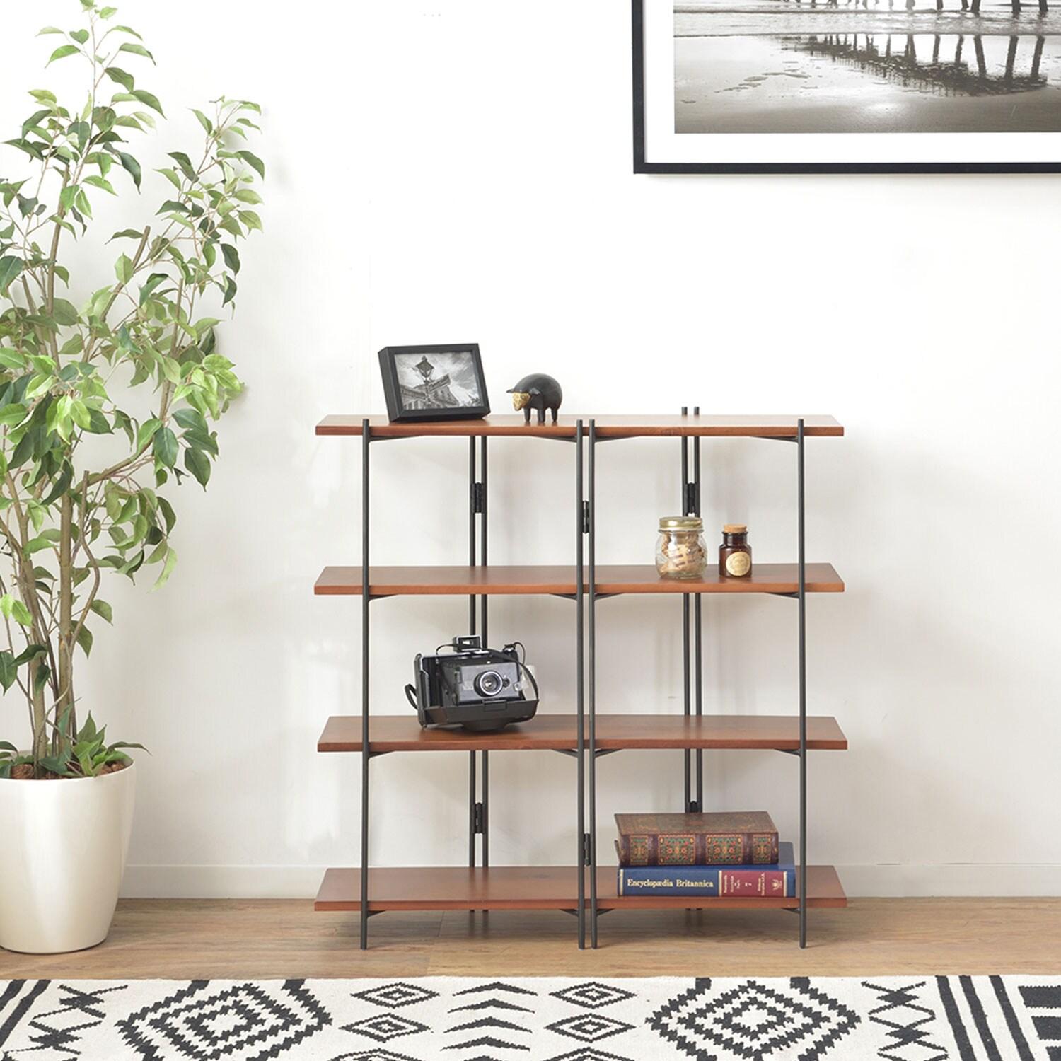 組立式ブラックスチールと天然木のシェルフの商品写真