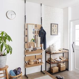 ミラー付きも選べる!木目・スチールの突っ張りラダーラックの商品写真