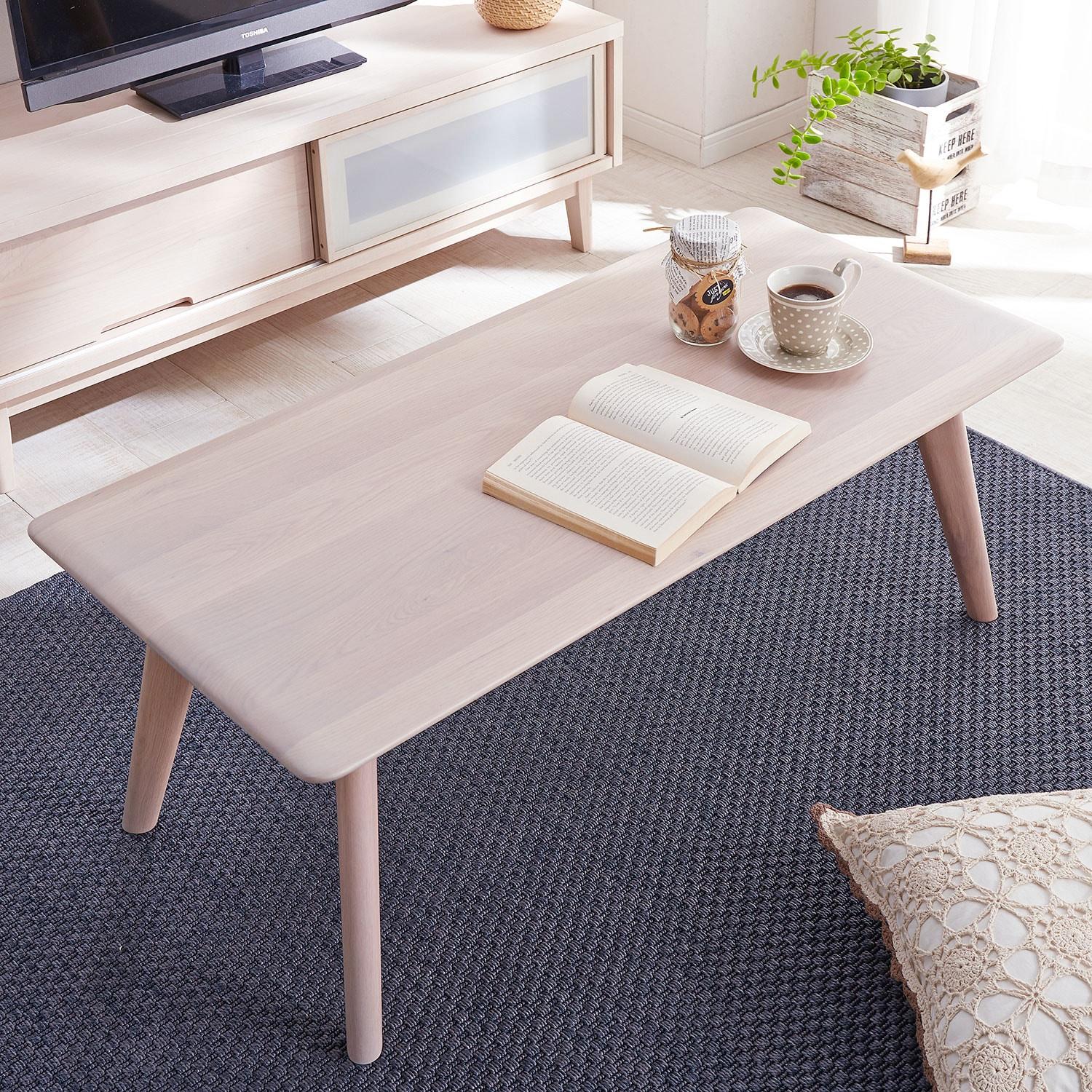 ホワイトインテリアに合うオーク無垢材を贅沢に使用したリビングテーブルの商品写真