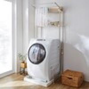 カフェカーテンが掛けられるハンガーバー付きステンレスランドリーラックの商品写真