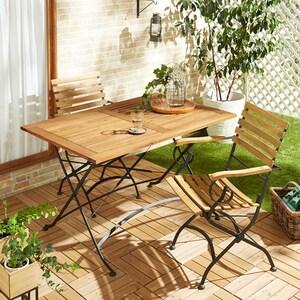 天然木とスチール脚の折り畳み式テーブル <2人用/4人用>の商品写真